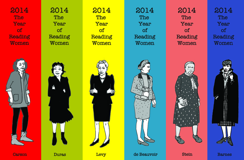 Logo of #ReadWomen2014 with five women authors
